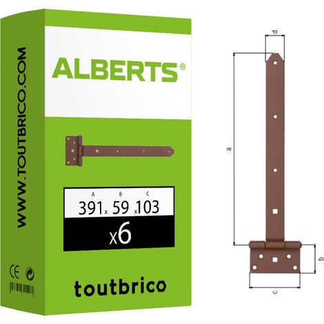 6 pentures anglaises galvanisé 391x59x103mm brun rouille Duravis Alberts