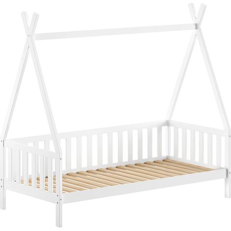 Lit Enfant & Barrière Pin Massif "Tipi" 90x200cm Blanc