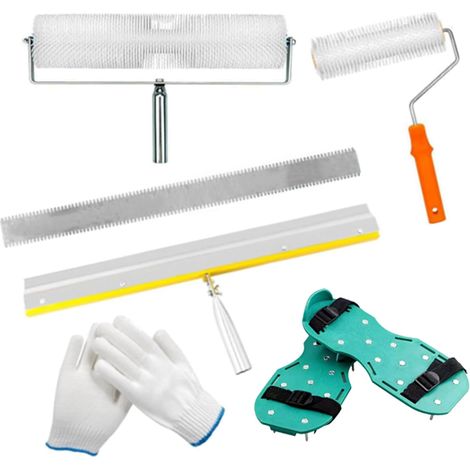 Kit d'outils de ciment autonivelant,Outils de Ciment Ragreage,Rouleaux anti-mousse de 23 cm et 50,8 cm,Raclette grande surface de 56 cm + botte à crampons de 3 cm,pour Niveler les Murs du Sol Composé (1/5)