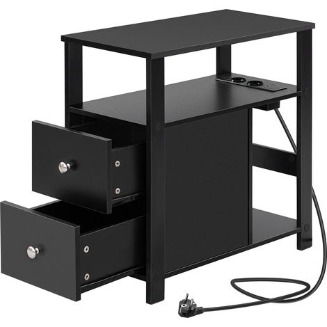 CHICFURN Mesa auxiliar 60x30x60 cm melaminada negra con enchufes y USB, ahorro de espacio (1/5)