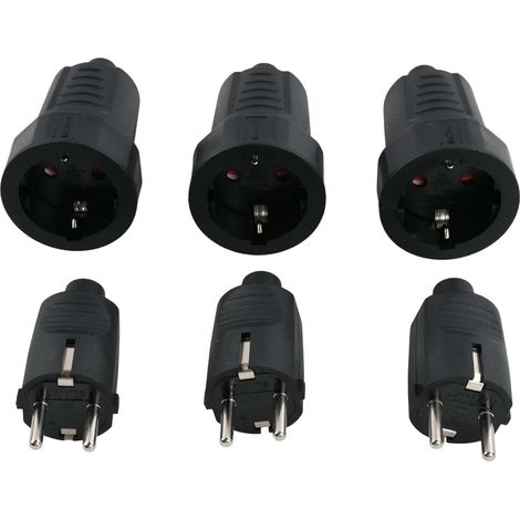 3 Sets Prise Male et Prise Femelle, 250V/16A, 3680W, IP44, 2 Pôles, Fiche Electrique Etanche avec Contact de Protection PVC, Décharge Traction, Fiche d'alimentation pour Câble 8mm Exterieure Intérieur (1/5)