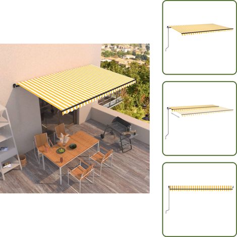 Auvent manuel rétractable 500x300 cm Jaune et blanc - Auvent Retractable - Store Banne - Parasol - Abri Solaire - Jardin (1/5)