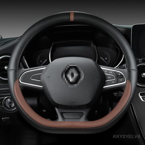 Housse de volant en cuir PU (forme café en D) compatible avec Renault Captur, Duster, Megane 2/3, Clio, Logan, Laguna 2, Kadjar et Scenic 2. Accessoires auto. (1/5)