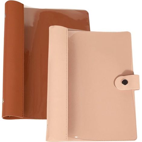 Raccoglitore ad anelli A5 - Confezione da 2 - PVC trasparente - 6 anelli A5 - Ricaricabile - Accessori per ufficio e scuola - Carta da viaggio (marrone, rosa) (1/5)