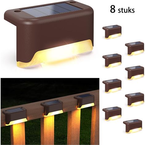 Lot de 8 appliques murales solaires LED pour jardin extérieur, marron, économes en énergie et étanches.-AquaForge