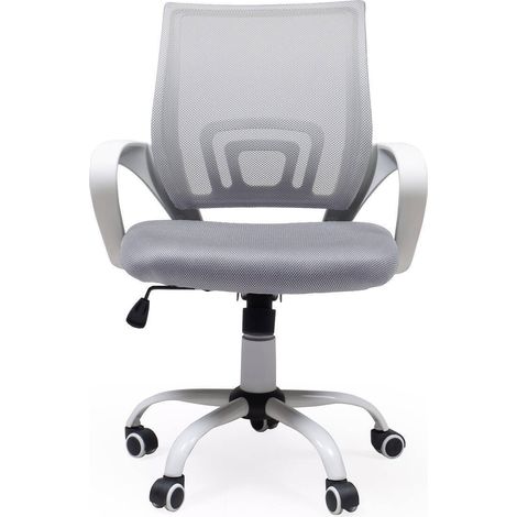 Silla de oficina, estudio o escritorio PRACTIK con brazos y base giratoria color blanco y tela 3D, de 58x55x87/97 cm  GRIS MF-11 (1/5)