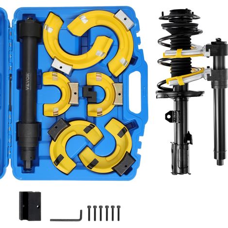 Kit Compresseur Ressort Amortisseur pour Voiture 4,5 T Tendeur de Ressort en Acier 3 Porte-Ressorts Interchangeables avec Mallette pour Démontage Installation des Ressorts de Suspension Auto SUV (1/5)