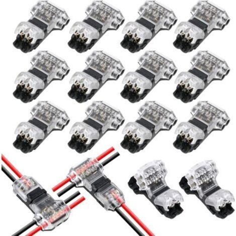 12 pièces Connecteur en T 2 broches pour fil electrique 20/22 AWG Voiture Étanche- sans soudure en fils câble LED éclairage etanche Cosses et kits (1/5)