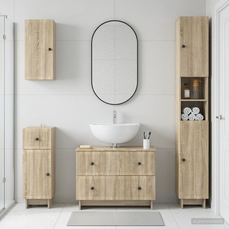 vidaXL 4 Piece Bathroom Cabinet Set EDE Sonoma Oak Engineered Wood (1/5)