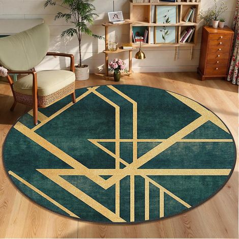 Tapis rond à poils courts - Lavable en machine - Antidérapant - Ne perd pas ses poils - Pour salon, chambre à coucher, chambre d'enfant - Vert - 80 cm (1/5)