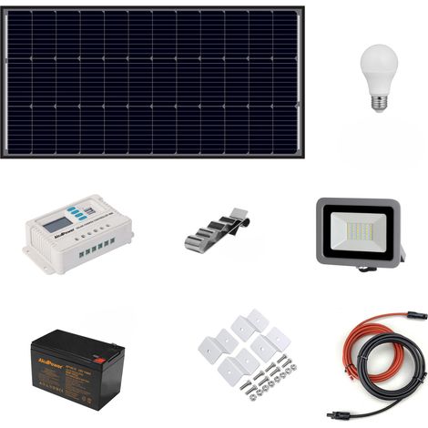 Kit Îlot Photovoltaïque 110W Kit Avec Panneau Solaire, Contrôleur De Charge, Projecteur Et Accessoires D'Installation (1/2)