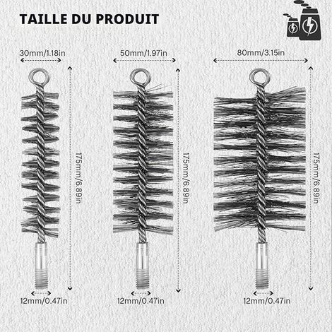 Brosses de Ramonage de Cheminée 30 mm 50 mm 80 mm Brosses de Tuyaux de Poêle Balais de Cheminée en Fil d'Acier avec Tige de Poussée Flexible Kit de Balayage pour Cheminée Chaudière (1/4)