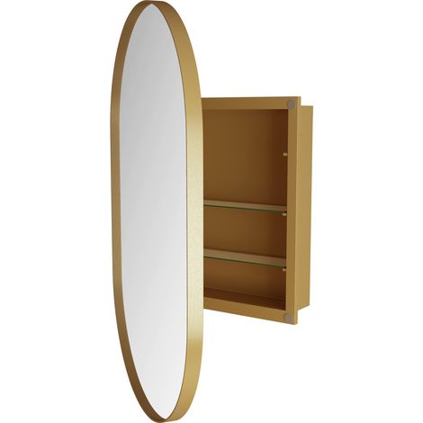 Mobile specchio ovale da bagno in metallo dorato con ripiani regolabili 85 x 51,5 x 12 cm MODENUIT (1/5)