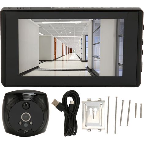 Caméra de visiophone numérique avec écran couleur 4,5 pouces, vision nocturne, sonnette vidéo intelligente pour porte, noire (1/5)