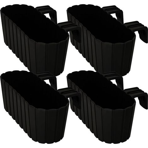 KOTARBAU® Balkonkasten-Blumentopf für Geländer, oval, rustikal, Anthrazit, 400 mm, 4er-Set