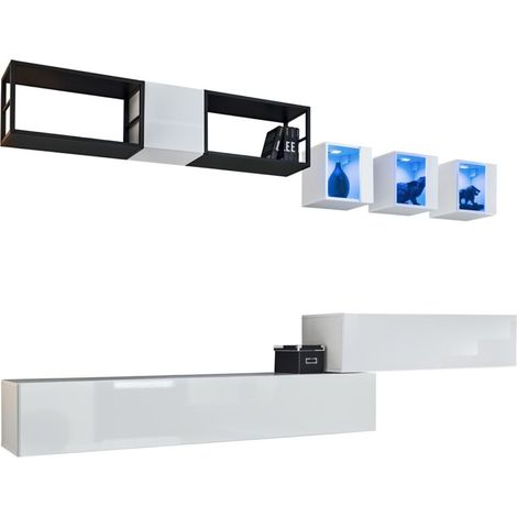 Ensemble meubles de salon industriel SWITCH M3 – Blanc – LED intégrées & système Push to Open