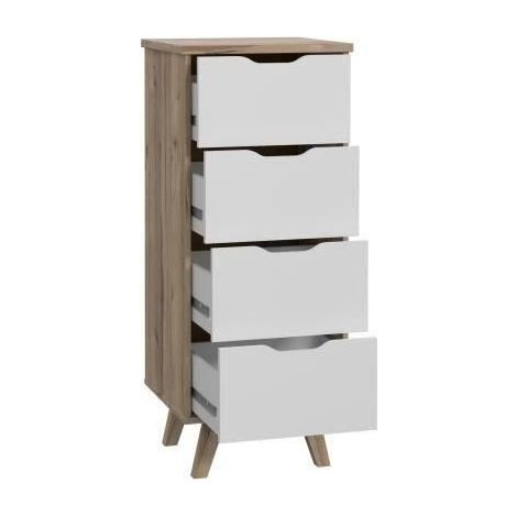 Les Tendances – Chiffonnier 4 tiroirs en panneaux de particules – Décor chêne et blanc – Dimensions L 45 x P 42 x H 108 cm – Rangement organisé (1/5)
