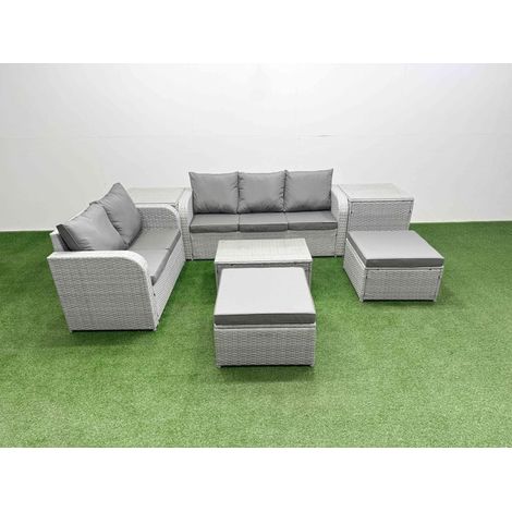 Fimous 7 Seater PE Rattan Wicker Garden Furniture Patio Conservatory Sofa Set with Rectangular Coffee Table 3 Seater Sofa Love Sofa 2 Big Footstool 2 Side Table (1/4)