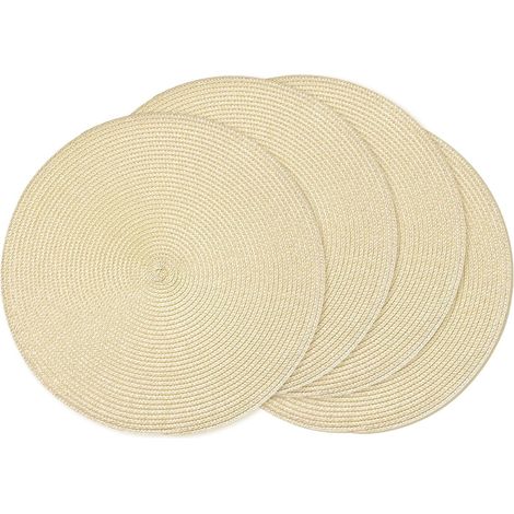 Lot de 4 sets de table ronds tressés de 38,1 cm pour tables de salle à manger, tissés naturels, résistants à la chaleur (beige, 4)'Beige 15 inches set of 4'Beige'15 inches set of 4 (1/5)