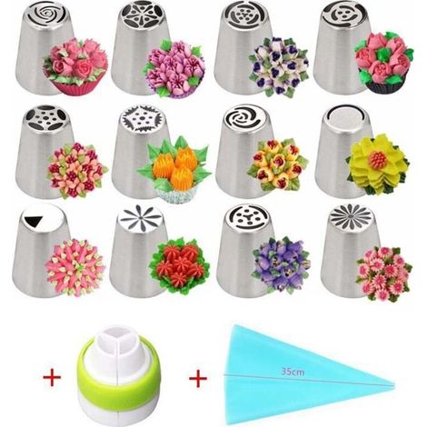 Set di bocchette per sac à poche, set di bocchette per sac à poche con motivi floreali russi, bocchette per decorare torte in acciaio inox, punte per decorare torte - Crezuo (1/4)
