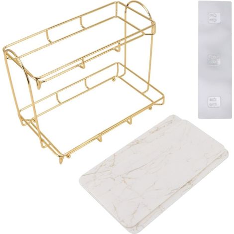 tagère de rangement de salle de bain, or blanc, étagère de maquillage à 2 niveaux, Structure humanisée, organisateur de comptoir antidérapant S (1/5)