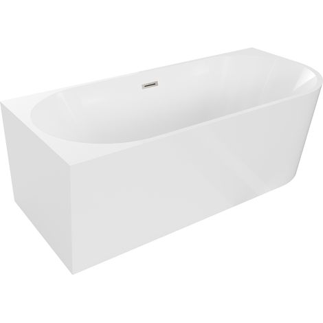 Mexen Mia freistehende Eckbadewanne links 170 x 80 cm, weiß, Überlauf gebürstetes Nickel - 526917080