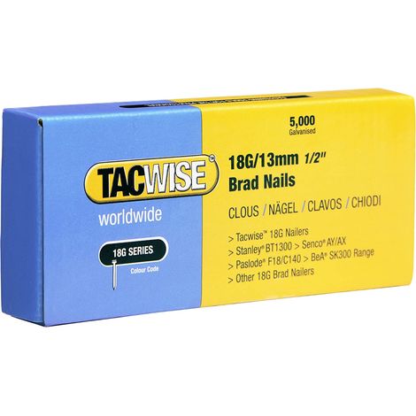 Tacwise 0393 18G 13mm Brad Nails Galvanised 5000 Pack - Z4 Z5 140EL 53-13EL (1/3)