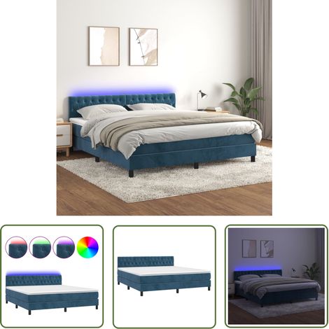 The Living Store Sommier à lattes de lit avec matelas LED Bleu foncé 180x200 cm - Lit Plateforme - Lit Design - Lit Capitonné - Lit Avec Rangement - Lit Double (1/5)