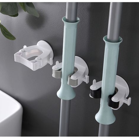 Support mural robuste pour balai, fixation adhésive sans perçage, ultra-antidérapant, pour balai et pelle, idéal pour la maison, la cuisine, le jardin et le garage (lot de 4). (1/4)