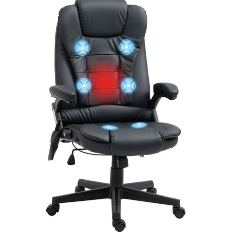 Fauteuil de bureau ergonomique en simili cuir noir avec massage, hauteur réglable et roulettes pivotantes (1/5)