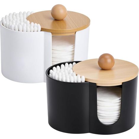 Boite Coton Tiges 2 Pièces, Cotton Pad Dispenser avec Couvercle, Rangement Coton Demaquillant, Cotton Pad Storage pour Salle de Bain, Coiffeuse, Salon (1/5)