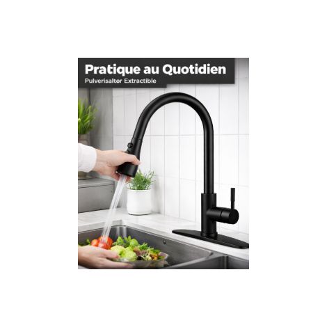 Robinet de Cuisine Extractible 3 Jets, Robinet Évier en Acier Inoxydable Brossé, Rotation 360°, 410mm, Anti-Éclaboussures, pour Cuisine Moderne (1/3)