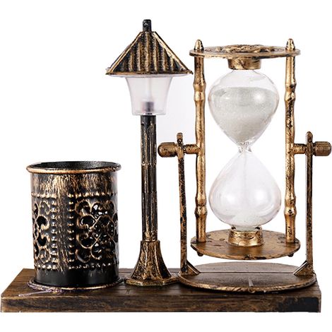 Porte-stylo vintage blanc lumineux lampe sablier design or pour bureau (1/5)