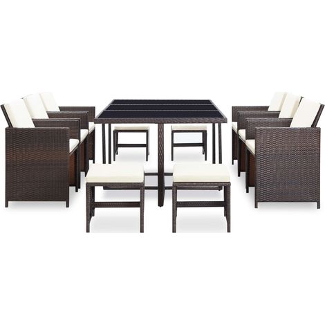 Ensemble à manger d'extérieur et coussins 11 pcs Mobilier de jardin résine tressée (1/5)