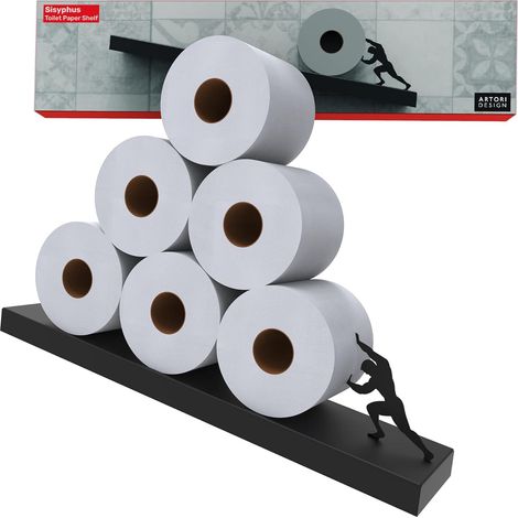 Étagère flottante pour papier toilette - Étagère inclinée en métal pour un rangement facile de la salle de bain - Support mural moderne pour rouleaux de mouchoirs ou serviettes (1/5)