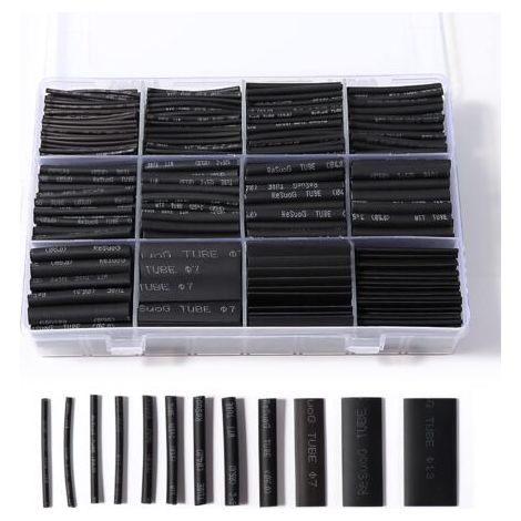 Packung mit 900 schwarzen Schrumpfschläuchen für elektrische Isolierung, 12 Größen, Schrumpfverhältnis 2:1