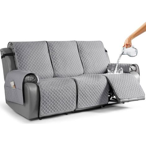 Housse canapé inclinable 3 places, Imperméable, Poche, Lavable, Gris clair (1/5)