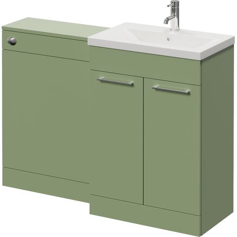 Napoli 390 Cento Olive Green 1200mm 2 Door Vanity Unit Toilet Suite with Glide Basin - 1200mm - Chrome 160mm HandleWithout Kingston Toilet Pan