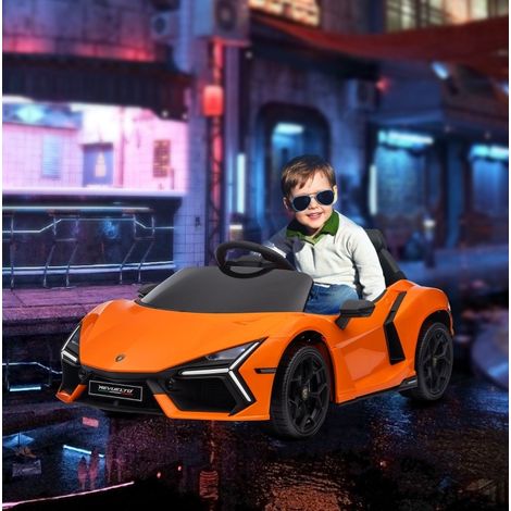 Auto elettrica per bambini 3-5 anni, telecomandata, 3 velocità, LED, arancione OKMYHOME (1/5)