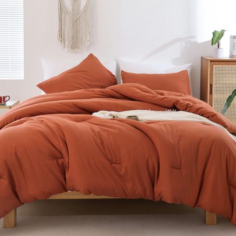 Parure de lit 3 pièces pour Grand lit, Orange brûlé (1 Couette bohème en Terre Cuite et 2 taies d'oreiller), literie légère pour l'automne – Couverture rouillée pour Toutes Les Saisons (1/5)