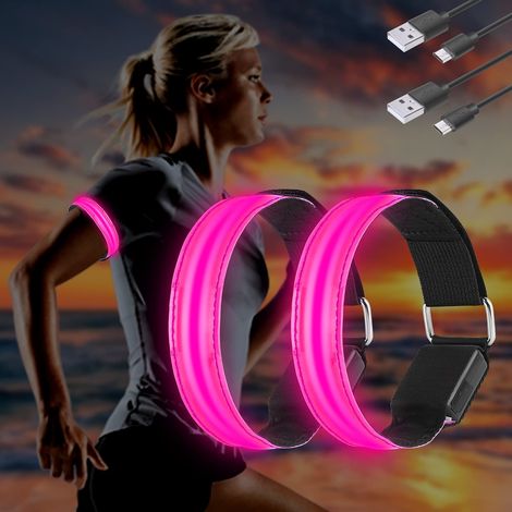 4PCS Brassard Lumineux LED Rechargeable USB, Brassard Reflechissant LED Running, Bande Clignotant Ajustable Bracelet Lumineux LED de Sécurité pour Bras/Poignet/Cheville/Jambe Course, Cyclisme (1/5)