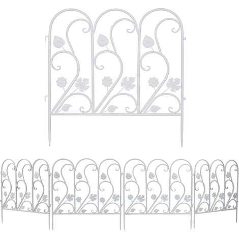 UNHO 5 Pannelli Recinzione da Giardino Metallo Ferro Modulari Steccato Recinzione per aiule Anti-cane Decorazioni Bordura Cortili Bianco ciascuno 59,5x62cm (1/5)