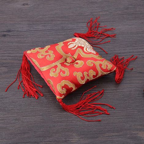 Handgefertigtes nepalesisch-tibetisches Deko-Platzset mit buddhistischem Gesangsmotiv, rote Schale, 10 x 10 cm (1/5)