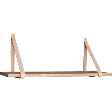 Mensola da parete Forno in legno naturale con cinghie in pelle marrone 80x20 cm
