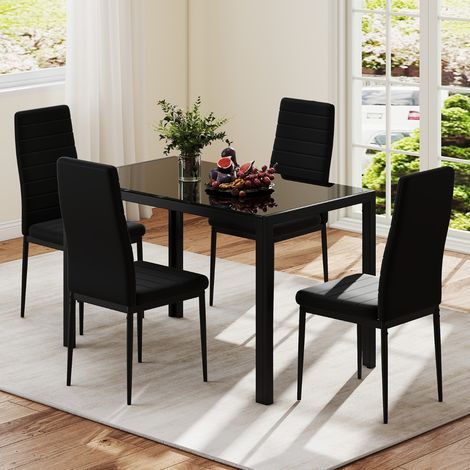 Table à Manger Moderne 120cm pour 4 Personnes Table de Cuisine Rectangulaire avec Plateau en Verre Cadre en Métal Robuste Noir (1/3)
