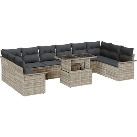 Conjunto de sofá de jardín 11 uds. Gris Claro vidaXL (1/5)