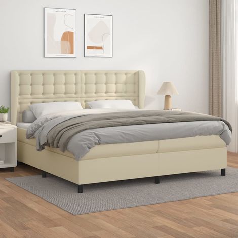 Lit à sommier tapissier avec matelas - Cadre De Lit Moderne: King Size - Lit Double - Crème 200x200cm Similicuir Chic-130402 (1/5)