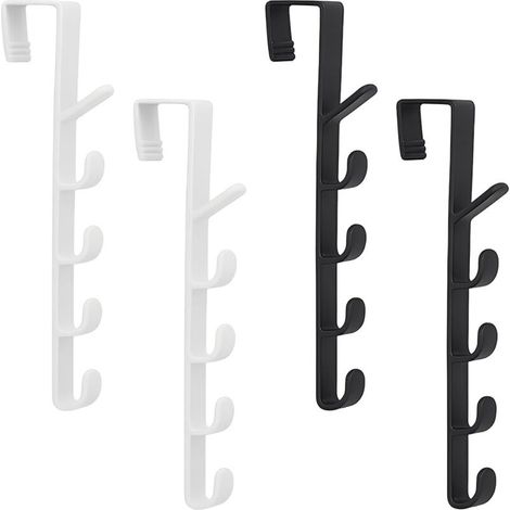 4 Pièces Patère Porte, Crochet Porte, Manteau Porte, Manteau Mural Sans Percage, Crochets Derrière La Porte, 5 Crochets, Pour Portes, Armoires, Salles De Bains (Noir, Blanc, 4,5  26,5 Cm)