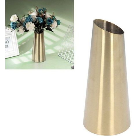 Vase en or Vase doré, Vase de Bureau à Bouche étroite en Acier Inoxydable 304 de Forme Conique, avec luminaire soliflore (1/4)