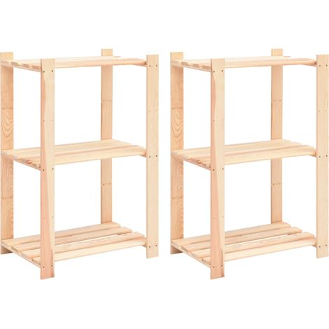 Juego de 2 estantes de almacenamiento de 3 niveles 60 x 38 x 90 cm pino 150 kg beige 020000675
